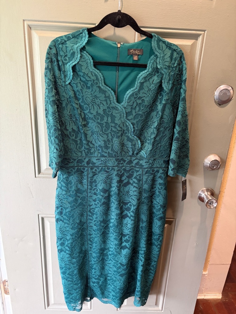 Tahari Teal Lace Midi Dress